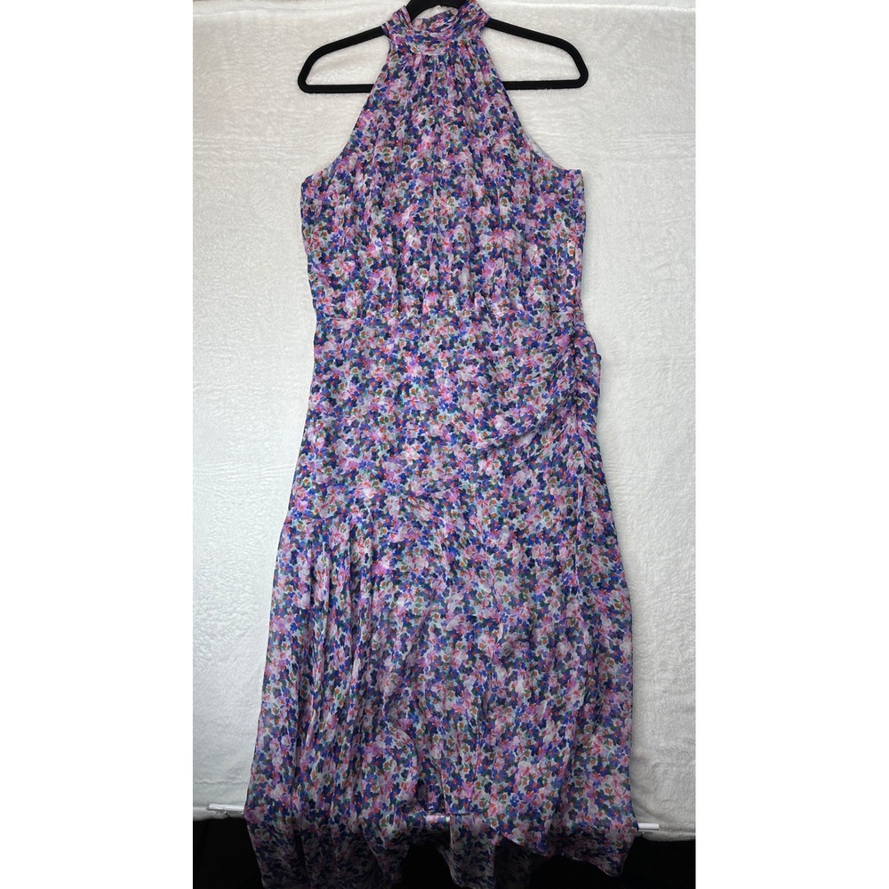 Veronica Beard Floral Halter Dress Womens 12 Multicolor Ruched Midi